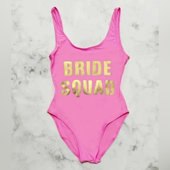 Pink Bride Squad Swimsuit<<<<<92>>>>> - Picture 1 of 6